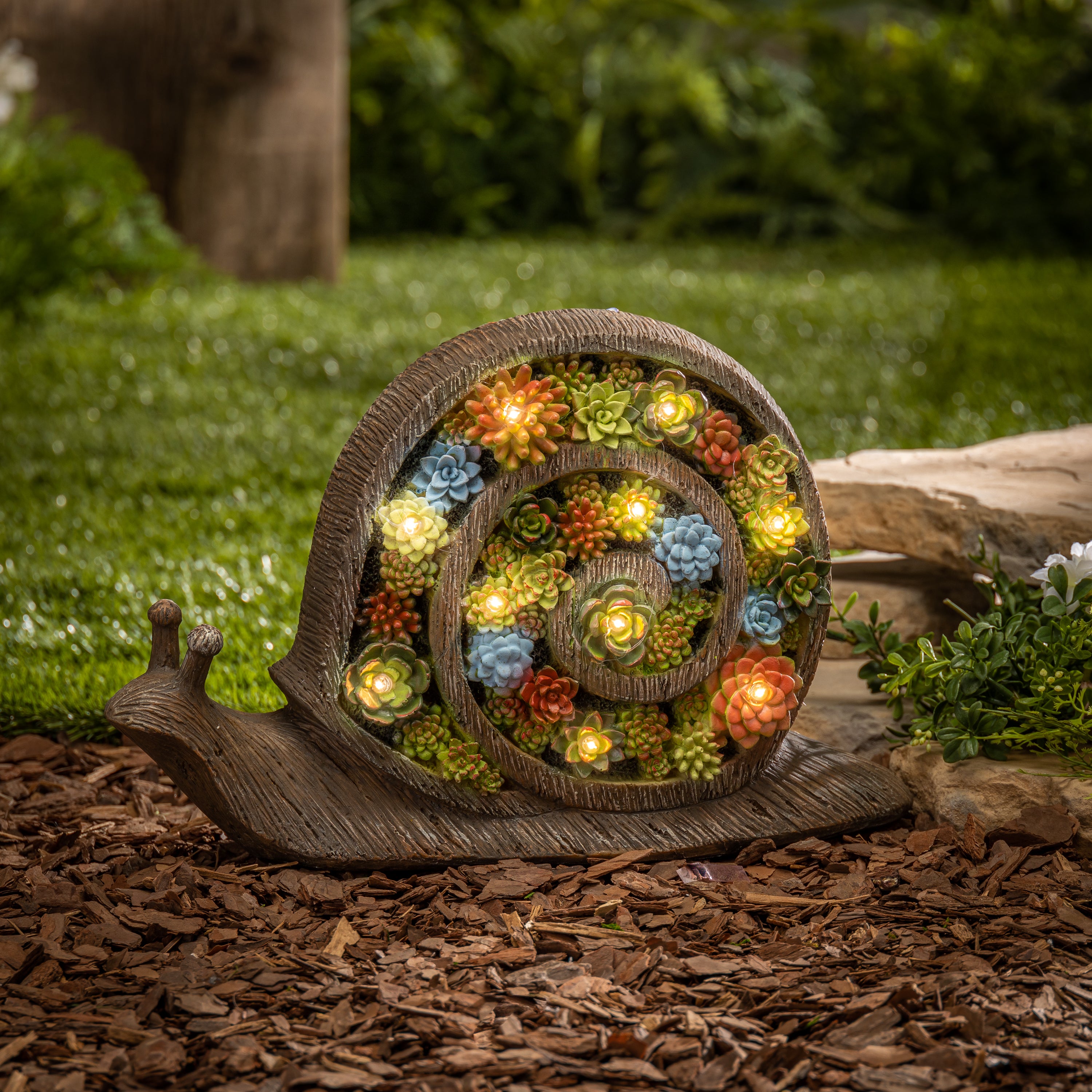 16.6 in. Solar Lit Resin Snail Succulent